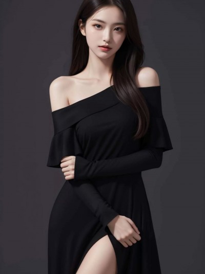 [AI Generated] 清纯唯美系列：写真风暴露黑裙